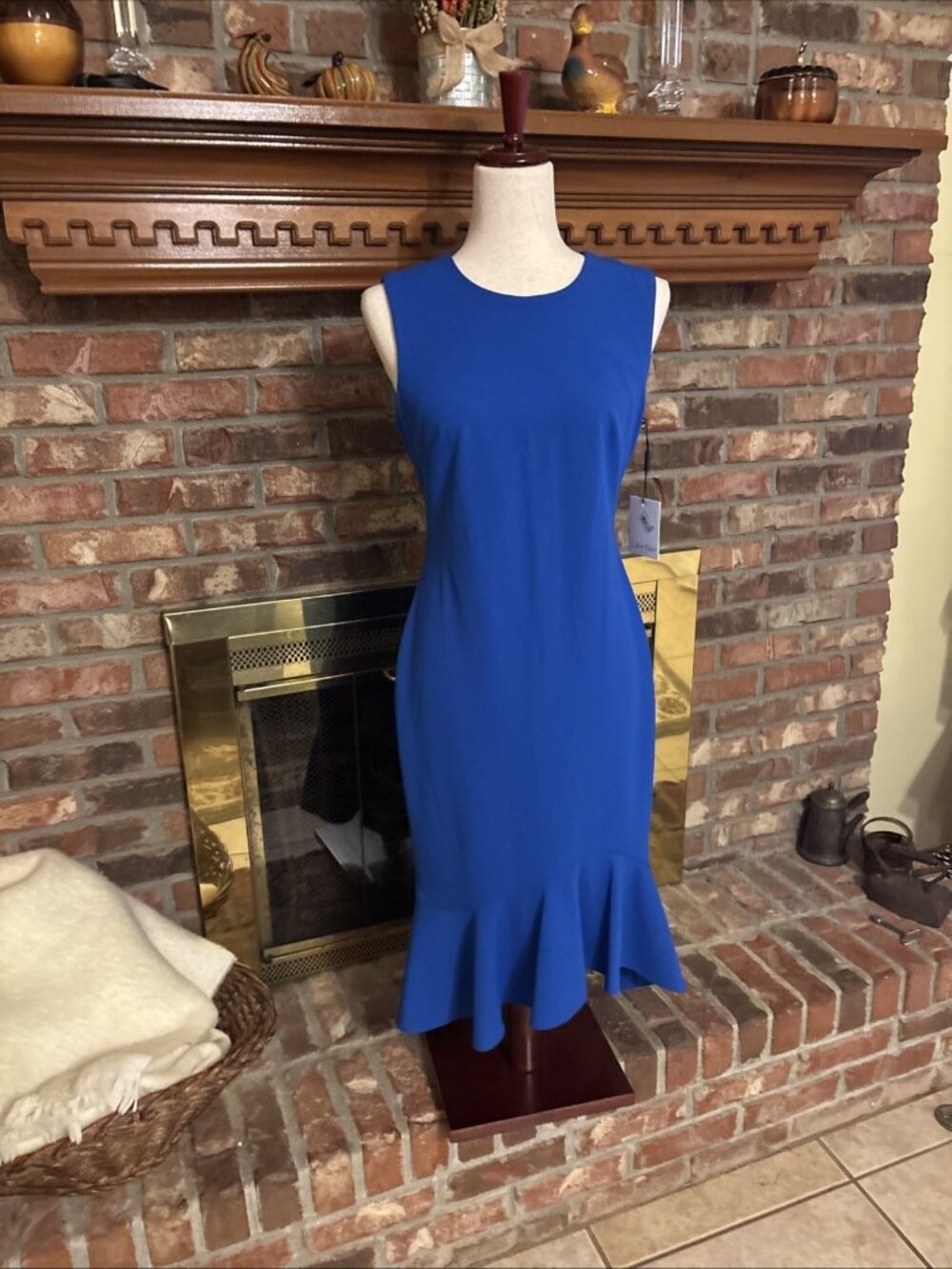 Calvin Klein Blue Sleeves Dress Size 4 Zips On Back